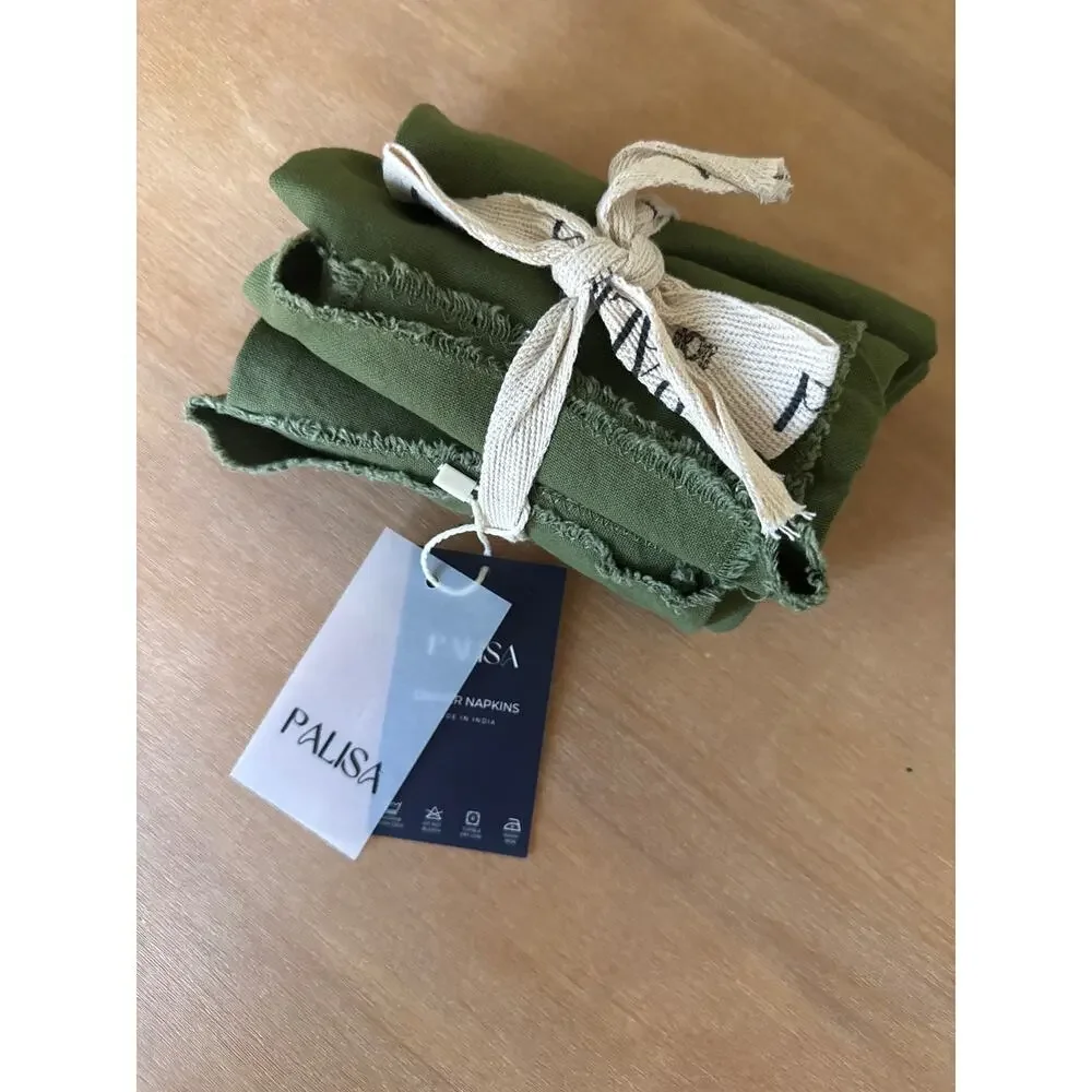 Palisa Frayed Cotton Cloth Dinner Napkins Set of 4 Olive Green Farmhouse 18x18